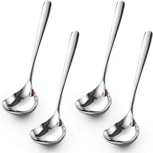 4 Pack 8-Inch Silver SUS 304 Stainless Steel Small Sauce Gravy Soup Serving Spoon Ladle