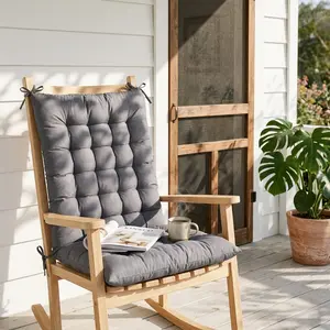 Thick Plush High Back Rocking Chair Cushion with Ties Tufted Seat Pad Full Back Support Soft Fabric Comfort Indoor Outdoor Office Patio Furniture