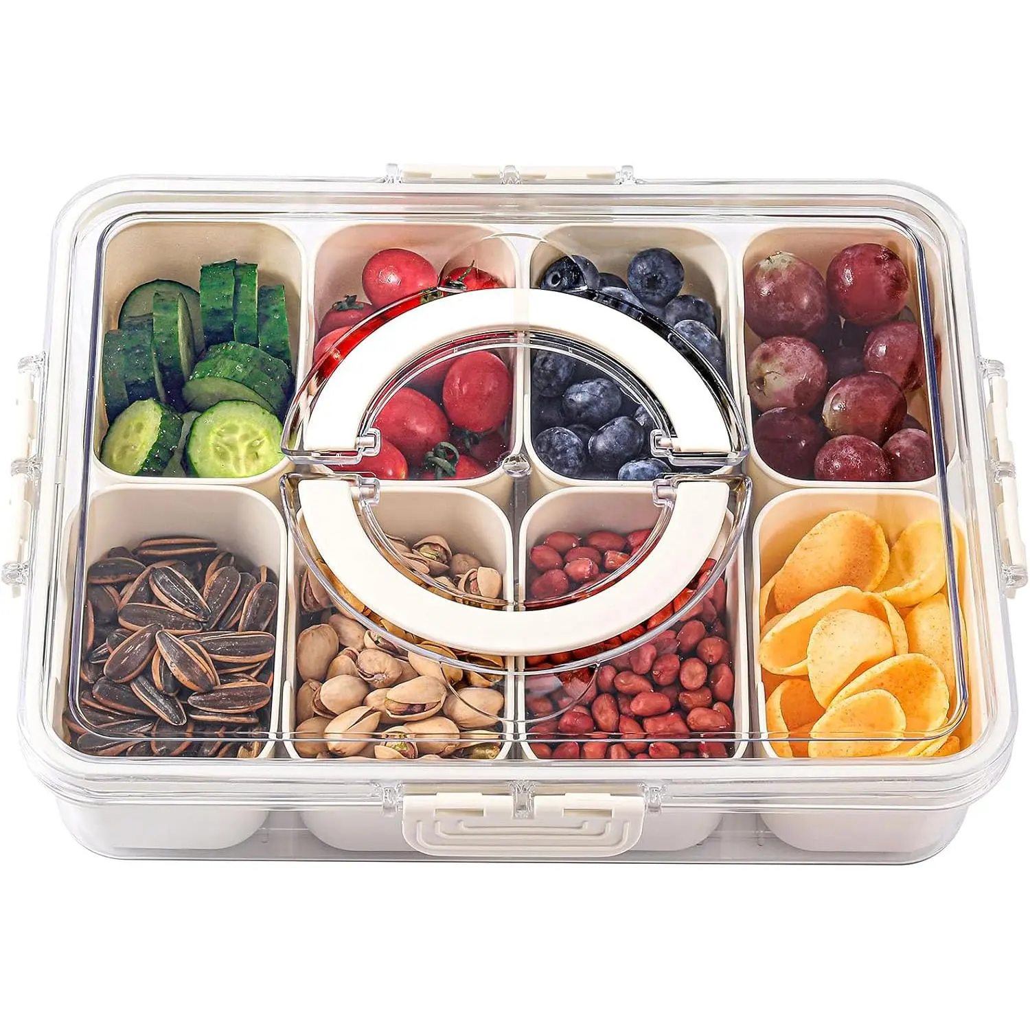 Divided Serving Tray with Lid and Handle Portable Snack Box for Parties Veggies Fruits Nuts Candy Christmas Tray Ideal for Outdoor Picnic Meal Prep Kitchen Utensils Stock Up On Specials Stockpile VALUE Pack TikTokShopBlackFriday Christmas Tableware Sets