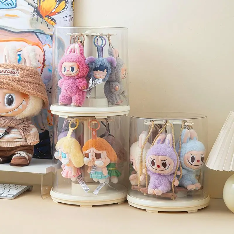 1PCS  360° Rotating Acrylic Storage Box - Transparent Cylindrical Dust-proof Storage Box with Hook, Perfect for Collectibles, Pendants and Dolls Themed Decorations | and (Dolls) Fabric Storage Bin utility rack Clear Box Set Organiser