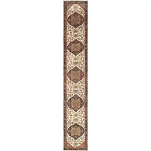 Canvello Serapi Hand-Knotted Ivory/Navy Wool Runner Rug - 2'11" X 24'2"