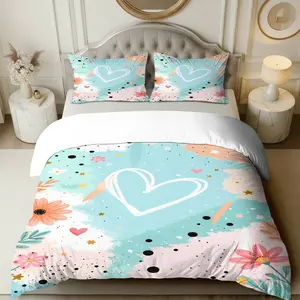 3PCS Duvet Cover Set, 1 Duvet+2 Pillowcases(Without filler), Heart Floral Star Artistic theme, Valentine's Day bedding set, Abstract Romantic Cozy Comfortable Suitable for decoration Bedroom Living Room Guest Room Hotel.