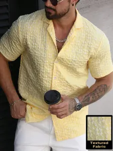 Men's Lapel Bubble Machine Short Sleeve Shirt, American Retro Style, Vacation Wind, Light Business Casual Shirt, Comfortable and Stylish