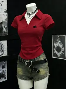 Women's Casual Slim-Fit Polo Shirt, High Stretch Milk Silk Fabric, Breathable & Comfortable, Spring & Fall Fashion, Available in