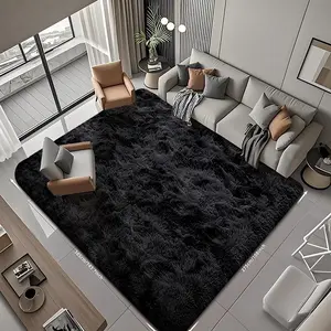 Dark Grey Pile Rug 9x12 - Large, soft, plush grey rug suitable for bedroom and living room - Non-slip modern pile rug in tie-dyed light grey