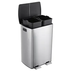 Garvee 16 Gallon Stainless Steel Dual Compartment Step Can with Foot Pedal & Foldable Design, Kitchen Garbage Container 18.5"L x 15.2"W x 27.6"H, Brushed Stainless Steel & Black Finish