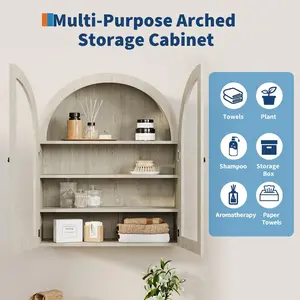 Small Arched Wall Cabinet with Acrylic Doors & Adjustable Shelves, Bathroom Wall Mounted Cabinet Compact Space-Saving Design for Kitchen, Bathroom & Laundry Room