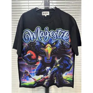 Unisex Rhinestone Letter Distressed T-Shirt, Vintage Washed Oversized Tee, Frayed Edge Baggy Cotton Streetwear Summer Top---Ridge Street Sportwear