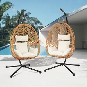 Two Complete Egg Swing Chairs with Stands, Double Package for Indoor/Outdoor, 330lbs Capacity Each-Christmas Gifts.