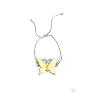 Aerial Adornment - Yellow Butterfly Silver Slide Bracelet - Paparazzi