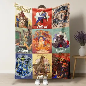 Fallout Retro Gaming Poster Collage Blanket - Iconic Vault Dweller, Power Armor & Dogmeat Art - Soft Plush Fleece Throw for Gaming Room Decor, Couch & Bed - Perfect Birthday Gift, Dorm Essentials & Gamer Merch - Modern Aesthetic Style