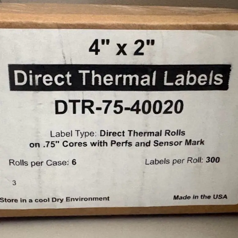 4" x 2" Direct Thermal Labels DTR-75-40020 6 rolls per case 300 labels per roll #thermal #labels