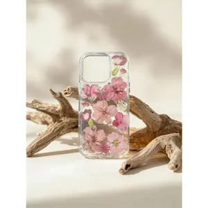 Real Pink Pressed Flower Smartphone Case, Cellphone Shell, Handheld Phone Accessory Compatible with iPhone 11, 12, 13, 14, 15, 16, 17 Pro, Max, Air, Plus