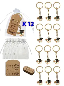 12pcs/Set Graduation Souvenir Keychain Gift Set, Graduation Cap & Book Pendant With Gift Bag And Card, Graduation Party Favors