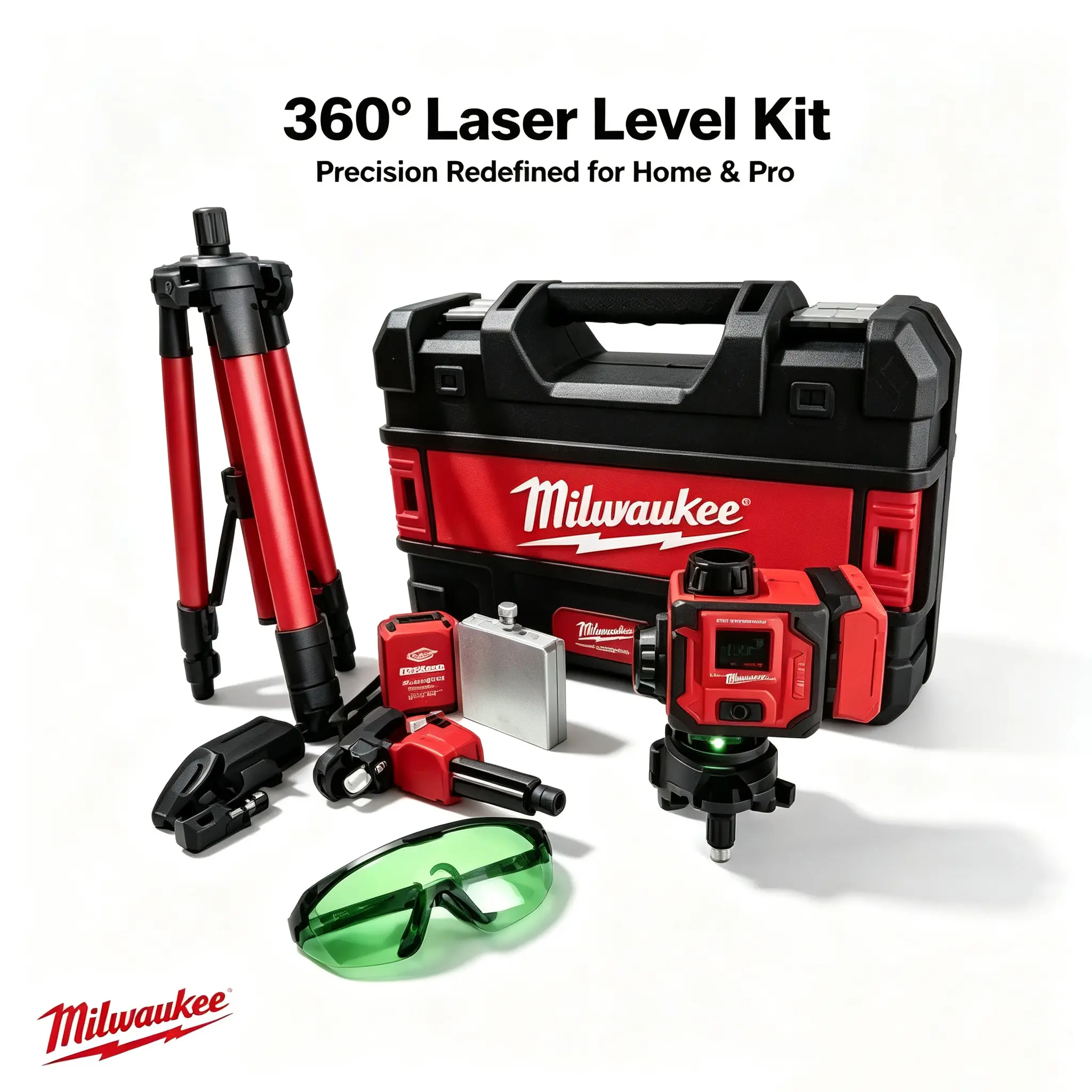 Milwaukee 16-Line 4D Green Cross Line Laser Level Combo Kit - Auto-Leveling Tripod, Hard Case, Detector Mode for Professional Renovation, Layout Work