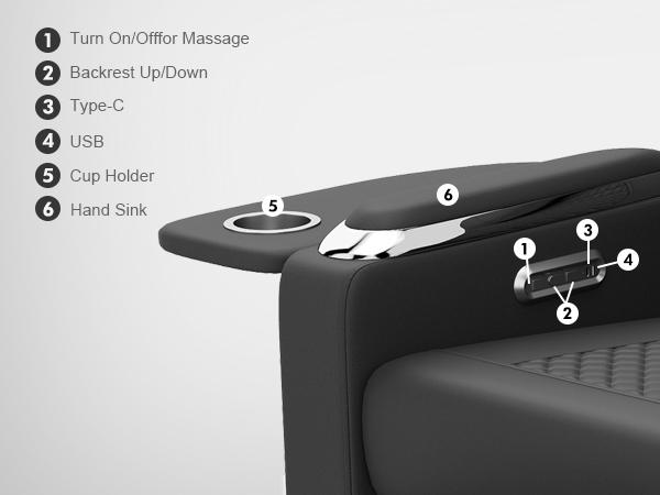 Artist Hand Spa Chair with Foot Spa Basin Manicure Massage Electric Recline 4-Head Back Massage Hot Cold Water Controls LED Light Jet Tub Fast Drain Pump Pull-Out Bowl