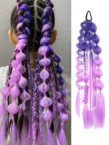 Women's Long / Blue Braided Ponytail Extensions, Bubble Style Hair Accessory for Music Festivals & Events