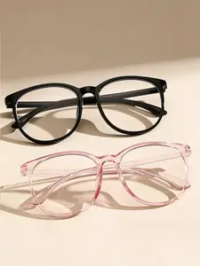 2pcs Unisex Anti-Blue Light Glasses, Large Frame Transparent Lenses, Ideal for Office, Travel, Daily Wear, Elegant Style, Plain Aesthetic