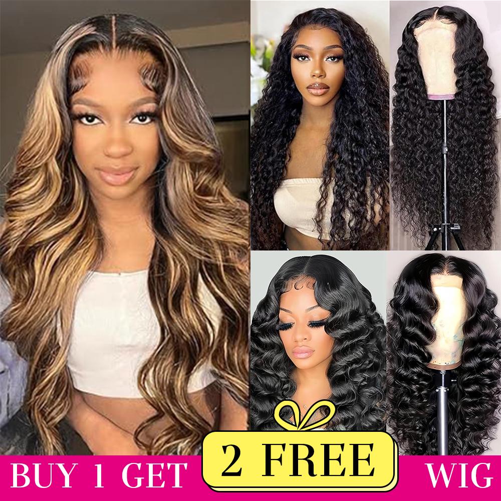 [Combo sale 24"&22"&22"] buy 1 get 3 wig' 13x4 Curly Wave Hair Lace Front Wigs Human Hair Hair Pre Plucked HD Transparent Lace Frontal Human Hair Wigs 180% Density