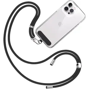 Cell phone lanyard-adjustable length phone lanyard-neck phone holder-phone strap crossbody-black tether tab