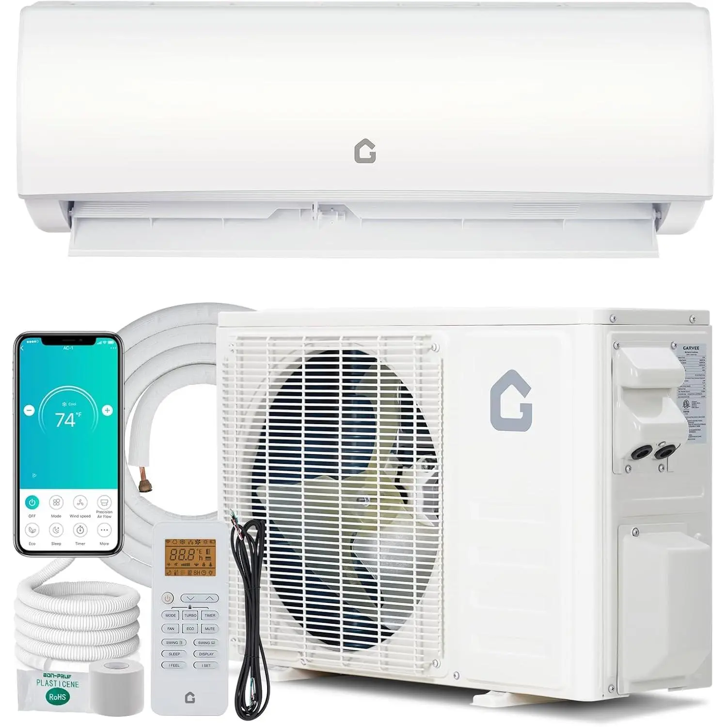 Wall Mount Ductless Mini Split Air Conditioner - 11500 BTU, 230V, 17 SEER Inverter AC Heat Pump System with WiFi Control, R32 Refrigerant, Full Set for Garage, Office, White