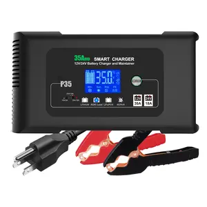 35 Amp Lithium Battery Charger，12V35A/24V18A,14.6V/29.2V Smart Lifepo4 Battery Charger Car Battery Charger Trickle Charger Maintainer/deep Cycle Charger with Alligator Clip