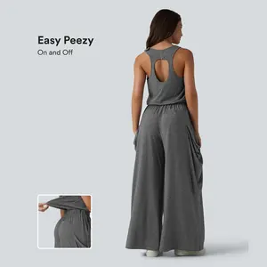 Halara Sleeveless Cut Out Wide Leg Casual Jumpsuit with Pockets-Easy Peezy Edition