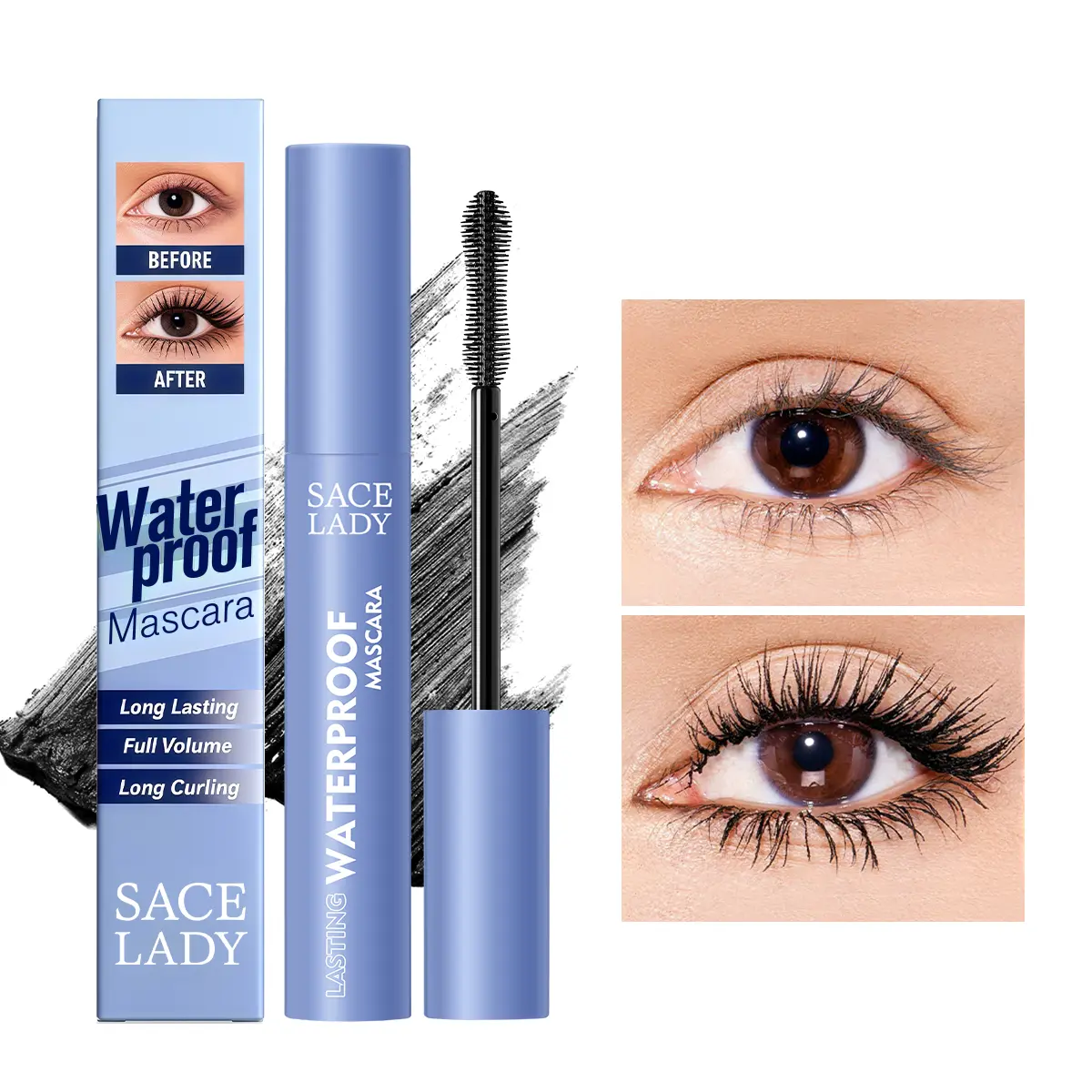 SACE LADY Black Mascara Waterproof Volume Lengthening Smudge-proof Eyelashes  Curler Cosmetic Eye Makeup SummerFinds