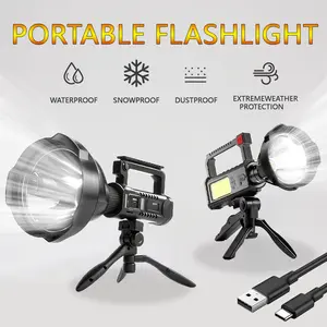 Rechargeable Spotlight High Lumens LED Flashlight, for Outdoor Bright Long Range Flashlight with 4 Lighting Modes Tripod USB-C IPX5 Waterproof Flashlight, for Hiking Fishing Camping Emergency Construction Site Lights Labor Day Sale Flash Sale Party