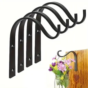 Four Iron Wall Hooks for Hanging Baskets and Clothes, Rustic Style Decorative Hook, Multi-Functional Metal Hanger for Plants and Lanterns