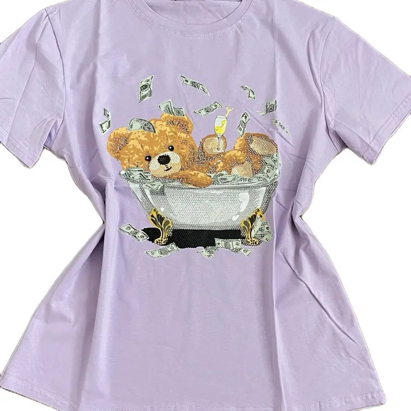 Lilian-Teddy bear design t-shirt with rhinestones