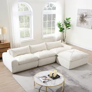 116 Inch Fully Compressed Particle Chenille Sofa, High Density Foam Integrated Backrest & Seat Cushion, Legless No-Frame Design with Decorative Edging, No Assembly Required Free Combination Modular Couch for Living Room, Apartment