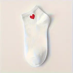 5 pairs of pure white heart-shaped low cut socks, comfortable and breathable, sweat absorbing and odor proof, suitable for daily wear Womenswear Women
