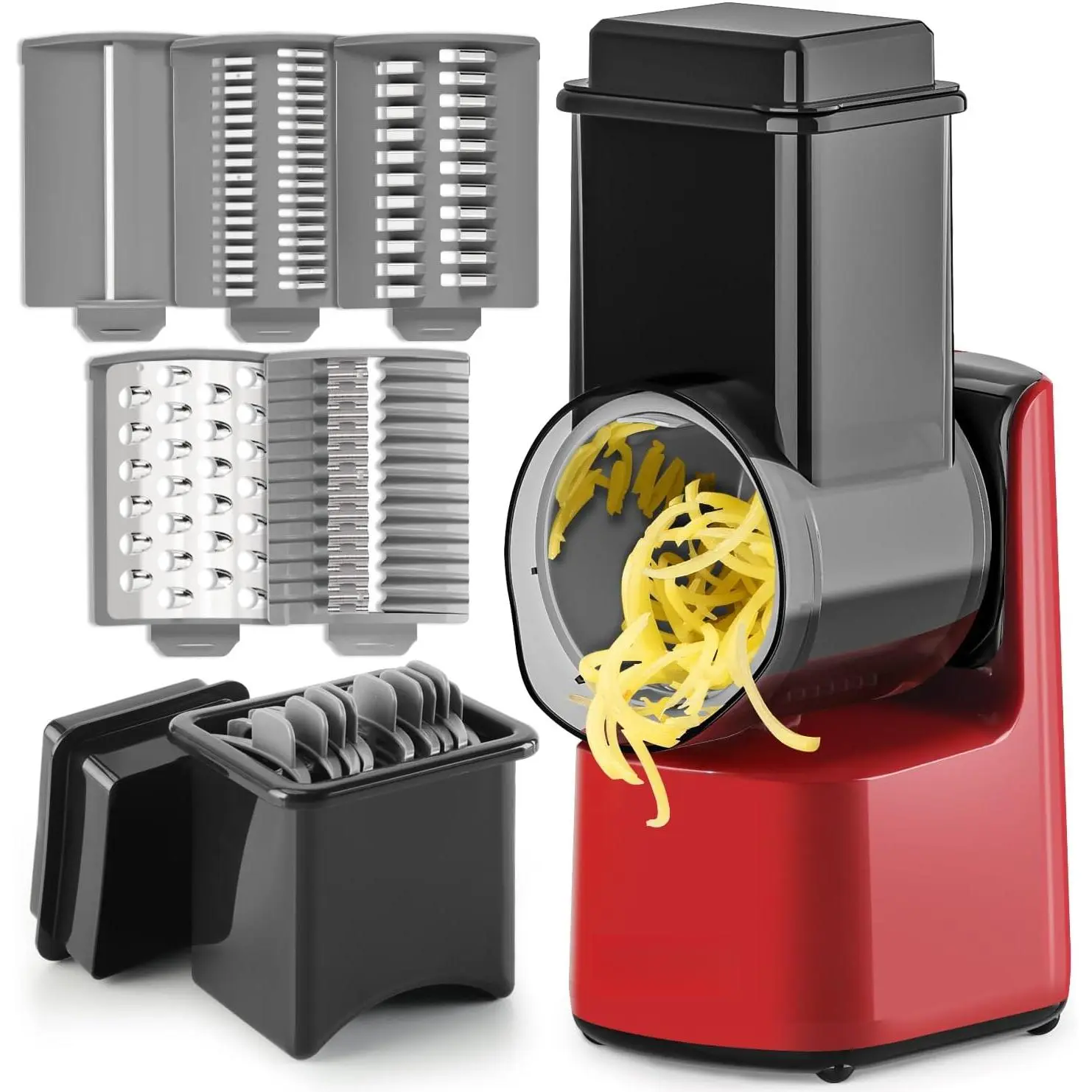 5-in-1 Cordless Electric Cheese Grater - Stainless Steel Kitchen Utensil, Detachable Rotary Cutter with 5 Interchangeable Blades (Slicing/Shredding/Grating), USB-C Charge for Vegetables & Fruits