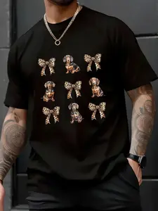 100% Cotton Leopard Coquette Bow Dachshund Dog Mom Mothers Day T-Shirt, Western Outfits Shirts Men's Graphic Tees Top