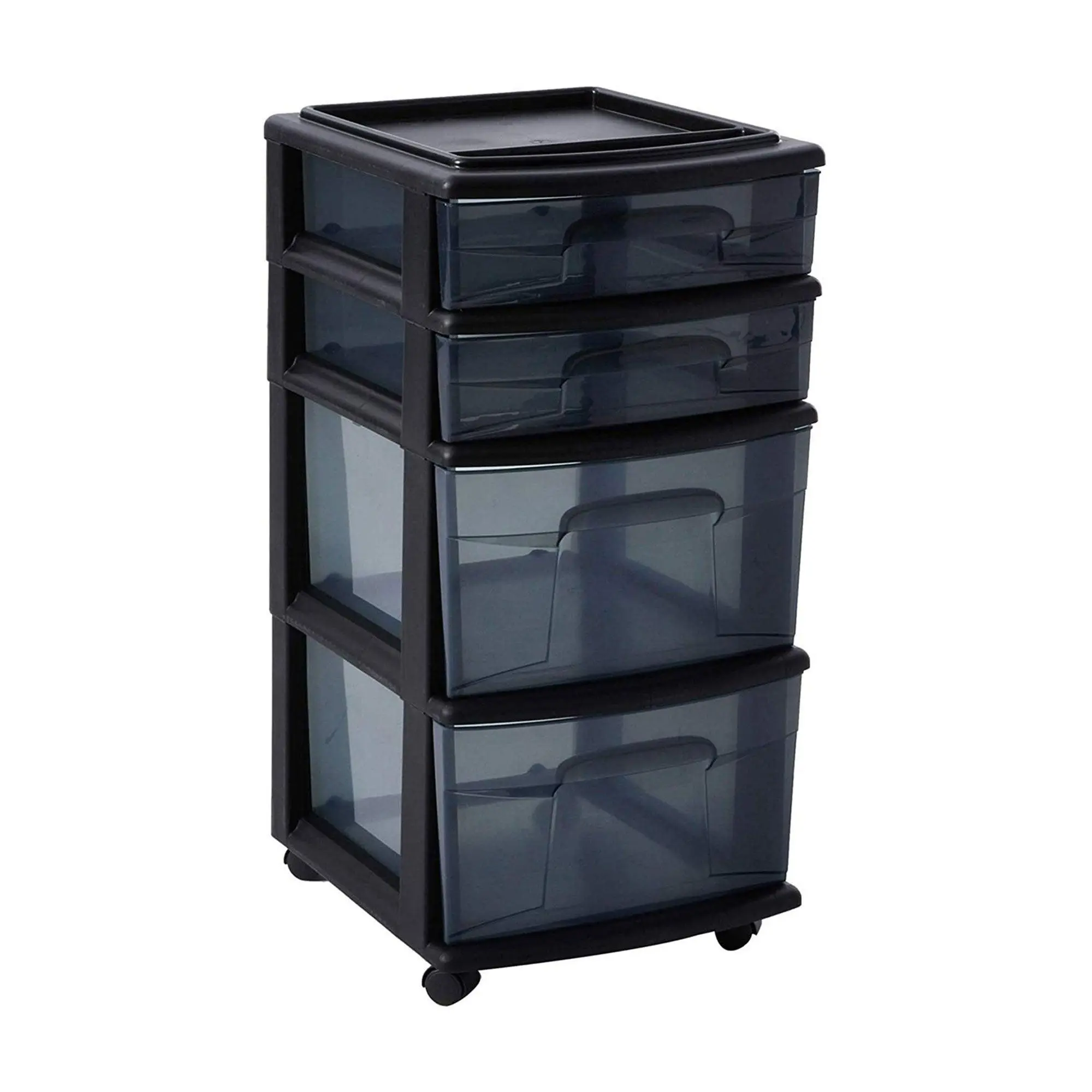 Homz Tall Solid Plastic 4 Drawer Medium Storage Cart with Caster Wheels, Black Homz Tall Solid Plastic 4 Drawer Medium Storage Cart with Caster Wheels, Black