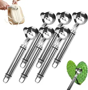 6pcs Spoon Cactus Peeler,Stainless steel strip long hole cactus thorn removal tool,Sliced Chinese Noodle Cutter for Cooking Kitchen Gadgets (6p-Silver)