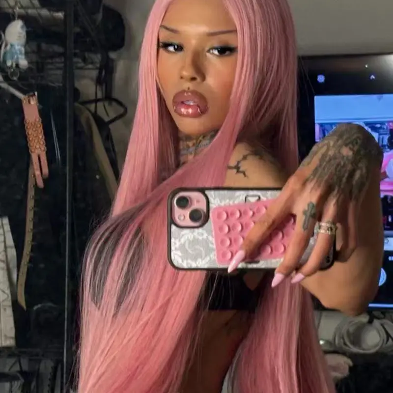 26 Inch Long Pink Lace Front Wig, 13x4 Natural Hairline, Silky Straight Synthetic Fiber, Soft, Suitable for Cosplay, Daily Use, Parties, Synthetic Material Wigs