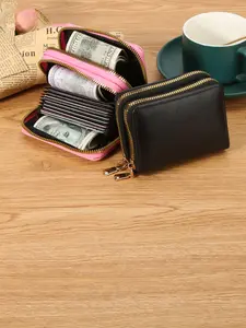 Women's Multi-Functional Card Case, Card Holder Organizer, Large Capacity Accordion Wallet, Dual-Layer Zipper Practical Purse, Casual Style, All Seasons