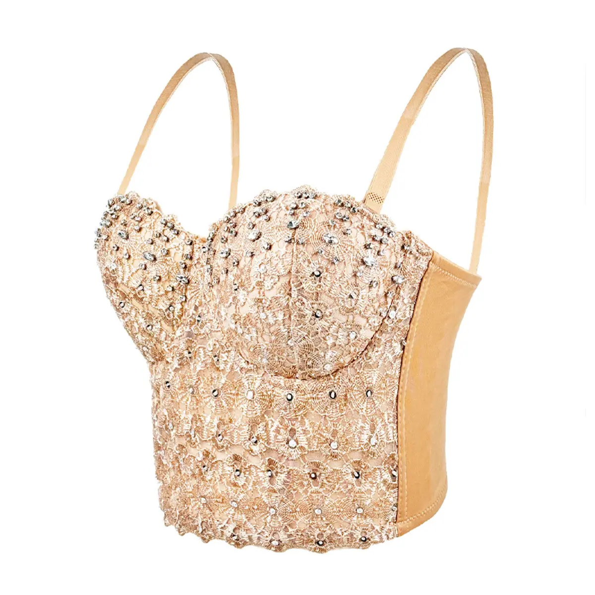 Spooky Lace Camisole Vampire Queen Bustier with Gothic Rhinestone Details Belly Dance Corset for Halloween Costume Parties Womenswear Crystal Fitted Clothes