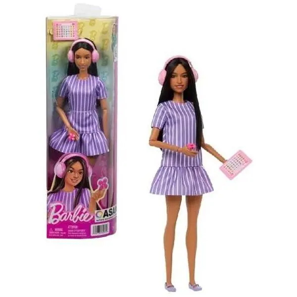 Barbie Fashionistas Doll #245 in Purple Striped Dress, Autistic Barbie With Accessories  [COLLECTIBLES] Paper Doll, Collectible