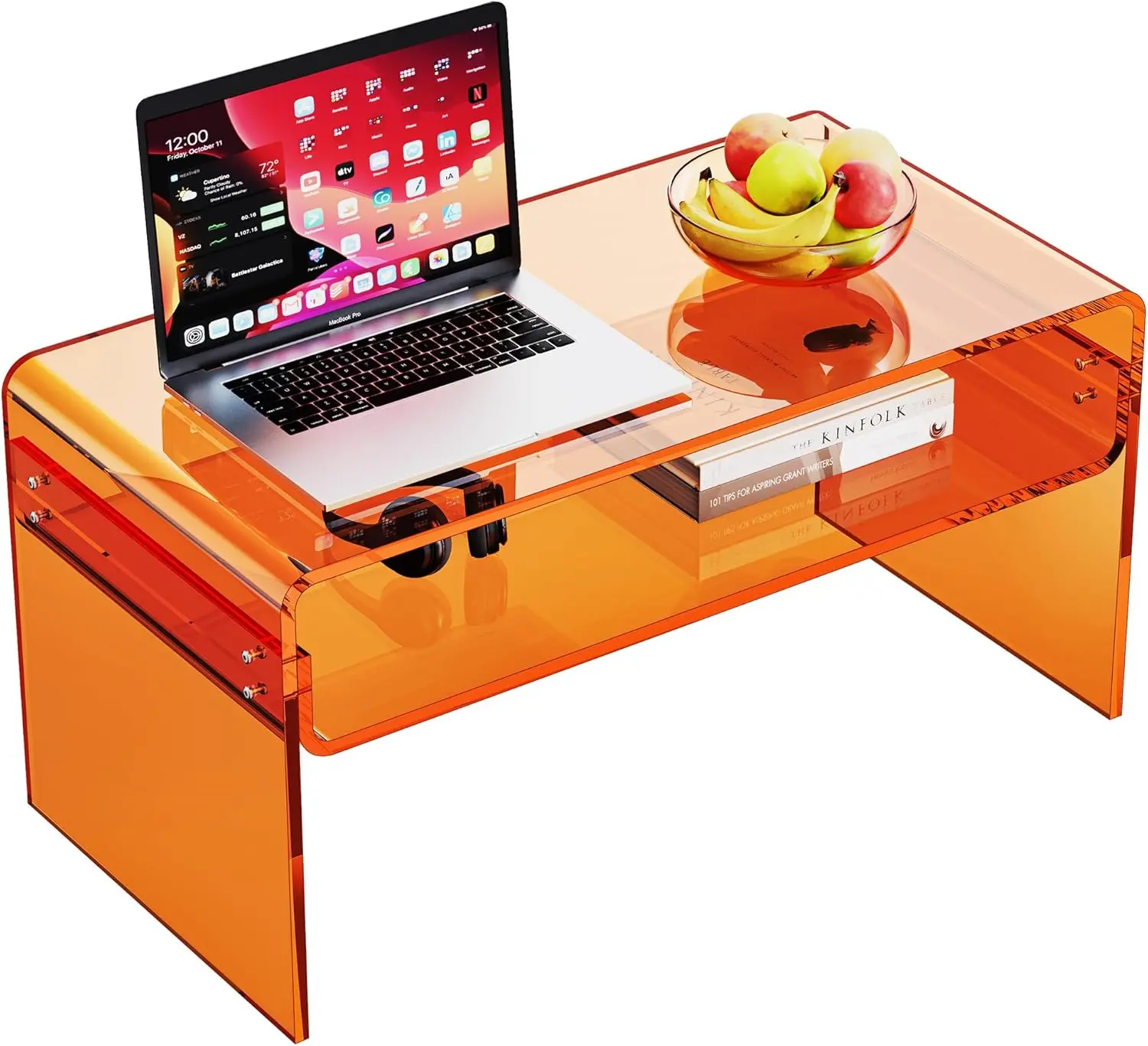 【SummerFinds】Acrylic Coffee Table for Living Room Clear Rectangle Lucite Table with Open Storage Shelf homedecor