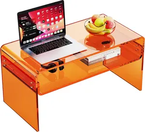Acrylic Coffee Table for Living Room Clear Rectangle Lucite Table with Open Storage Shelf