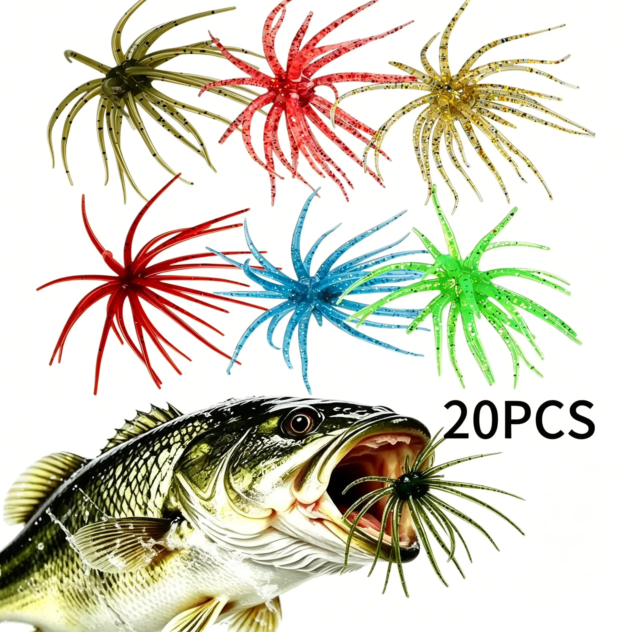 20PCS Soft Plastic Bass Fishing Lures, Floating Sea Urchin-Inspired Bait with Lifelike Movement, Tear-Resistant Silicone Fishing Tackle for Freshwater