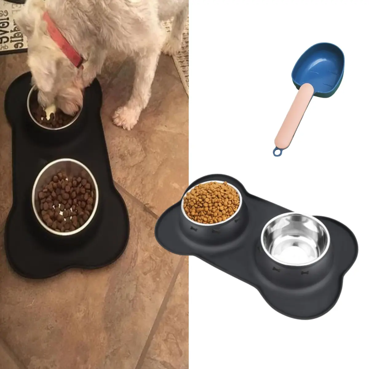 Dog Food Bowls With Pet Food Scoop Stainless Steel & Water Dish with No-Spill and Non-Skid, Feeder Bowls with Dog Food Dish for Small Medium Large Size,Dogs,Cats,Puppy Pets