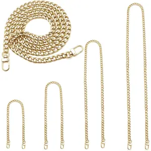 4 Pieces Different Sizes DIY iron flat chain belt, handbag replacement belt, shoulder belt, wallet chain belt, metal buckle(7.9 inch, 15.7 inch, 31.5 inch, 47.2 inch) Gold