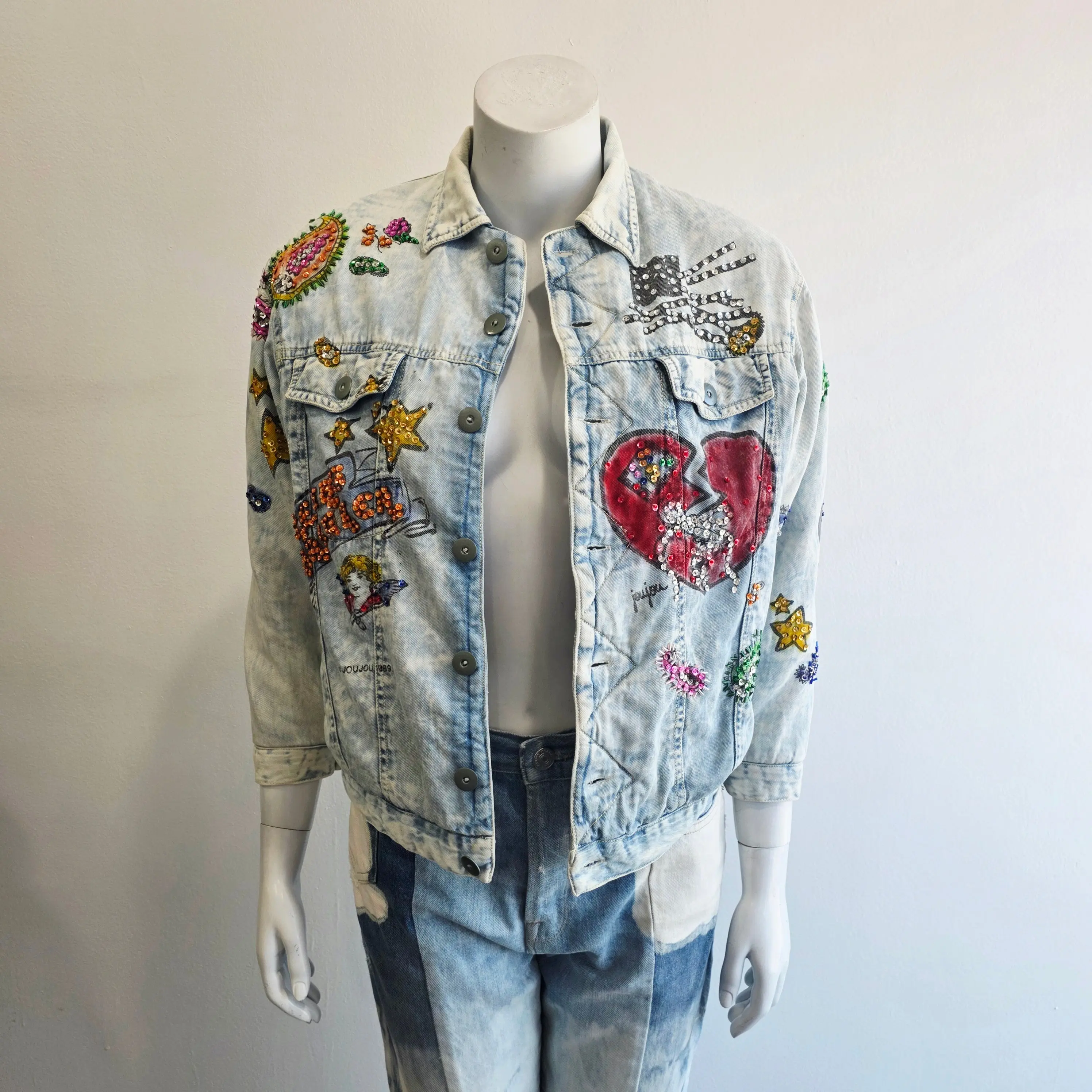 Vintage 80s Heartbreaker Hand Painted Denim Jacket