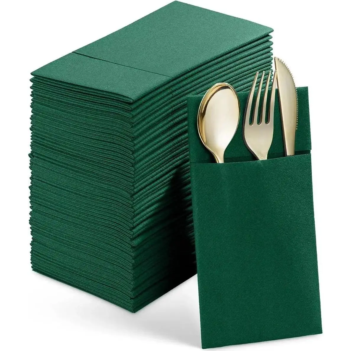 Linen-Feel Disposable Dinner Napkins (50 PCS) - Prefolded with Built-in Flatware Pocket, Cloth-Like Paper Style for Weddings, Plastic & Rubber-Free Home/Festive Party Tableware, Wedding, Disposable Napkins