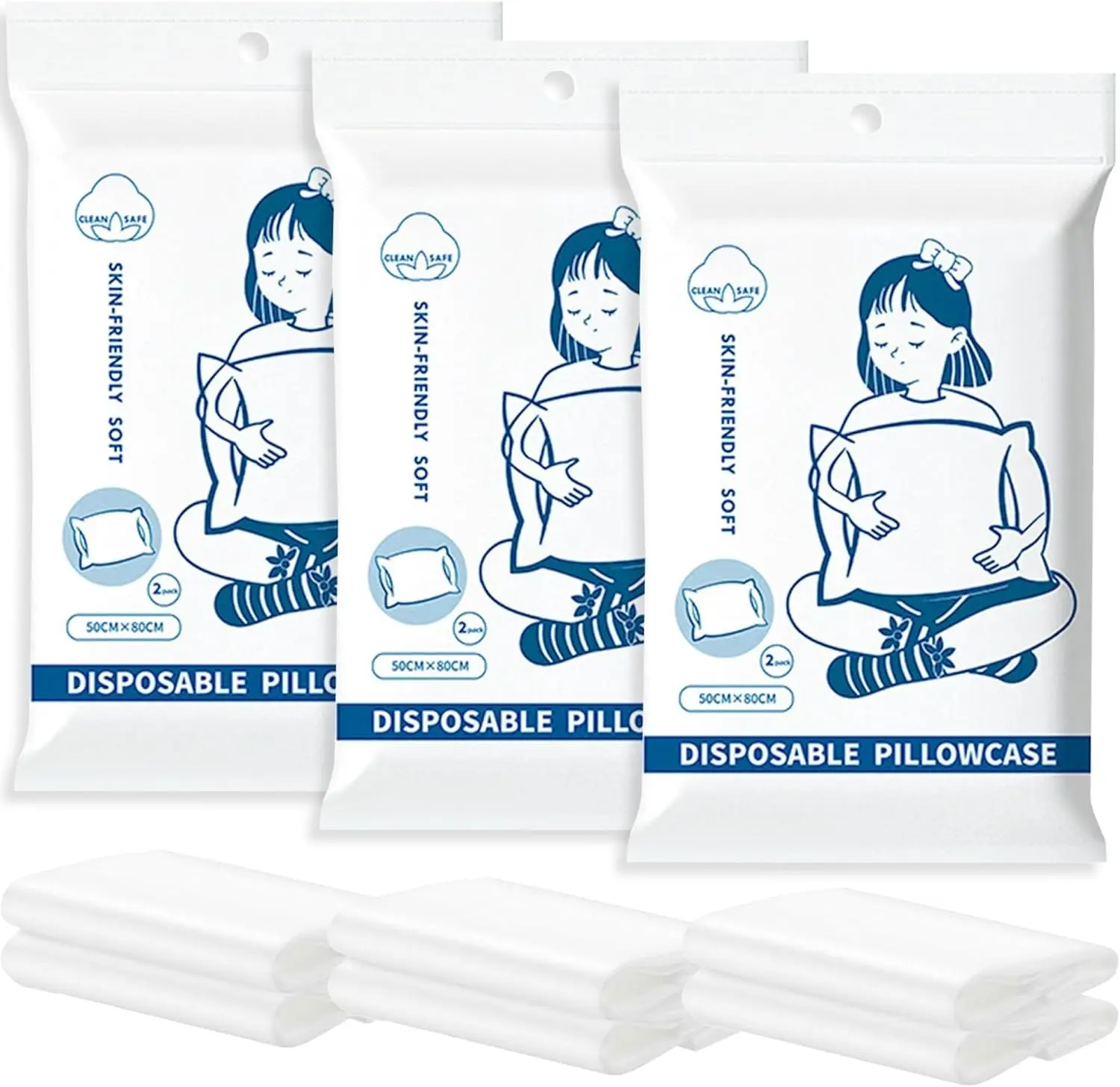 6 Pcs Disposable Pillowcases, 32x20 Inch Single Use Non Woven Travel Pillow Case & Pillow Covers, Individually Wrapped for Business Trips Hotels Bedding Supplies