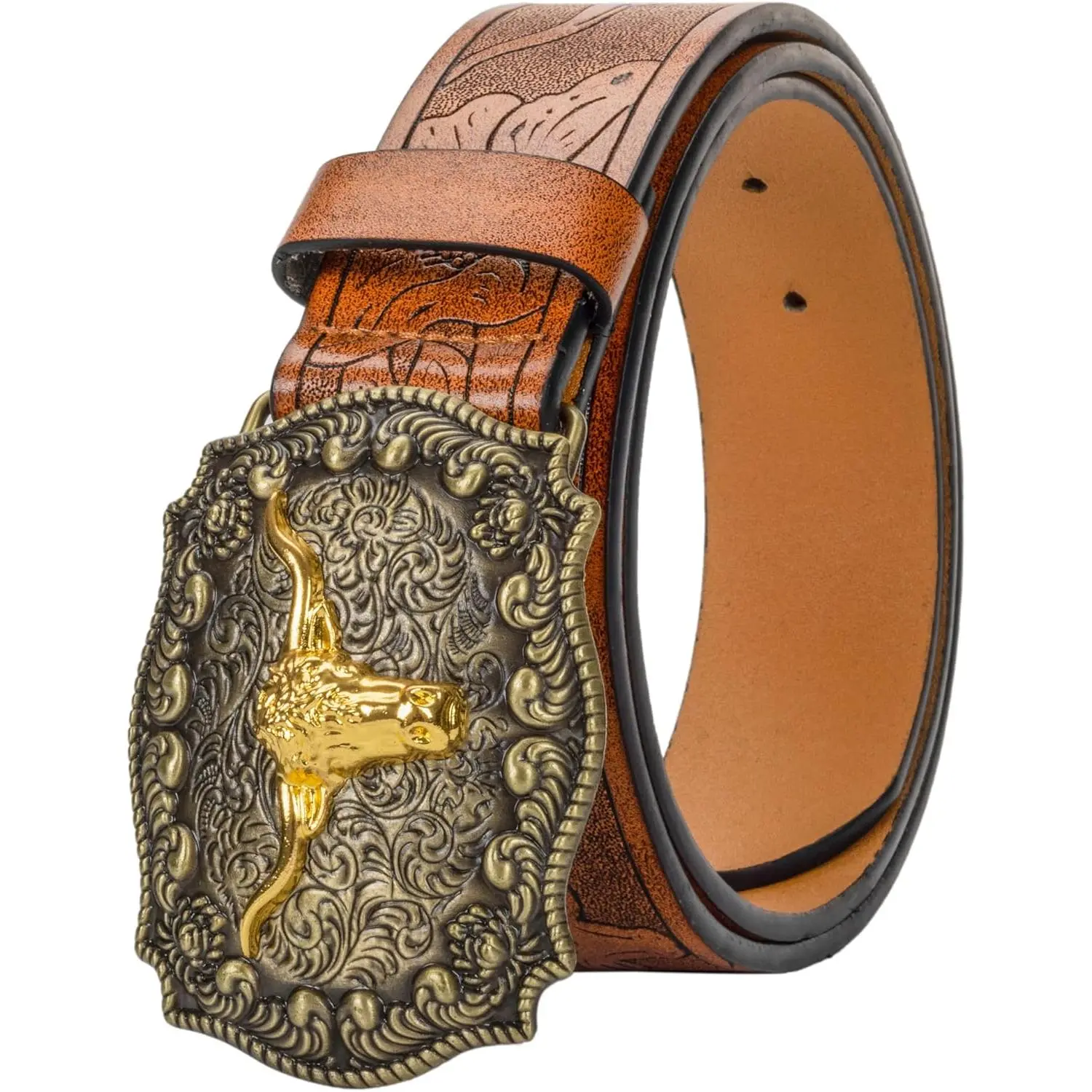 Western PU-Leather Cowboy Buckle Belt for Men and Women  display picture 3